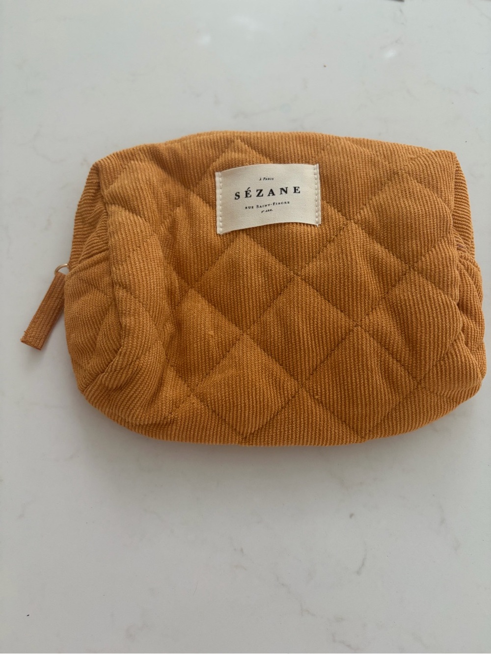 SEZANE NEW Quilted Corduroy Mustard Gold Cosmetic Toiletries Pouch Bag Tote